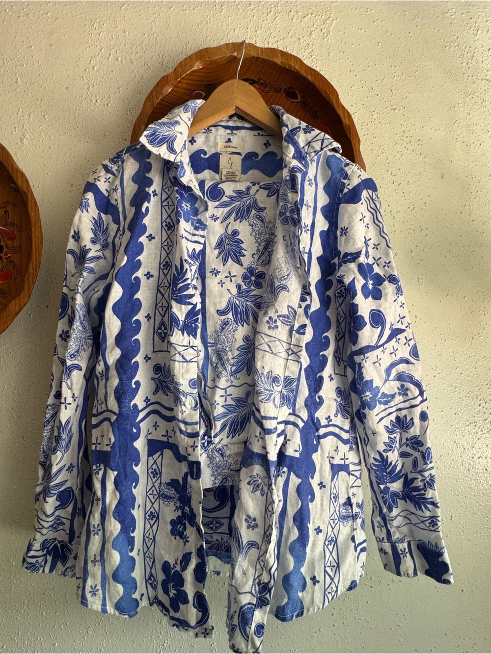 Joie Blue and White Floral Button-Down Shirt and Pant Linen Set Size Small